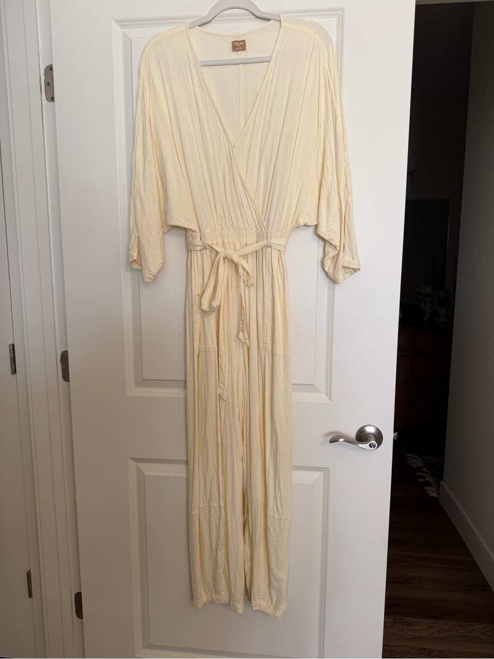 Free People Cream Wrap Jumpsuit with Tie Waist